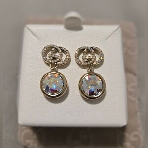 Authentic Gucci GG Interlocking Rhinestone Earrings